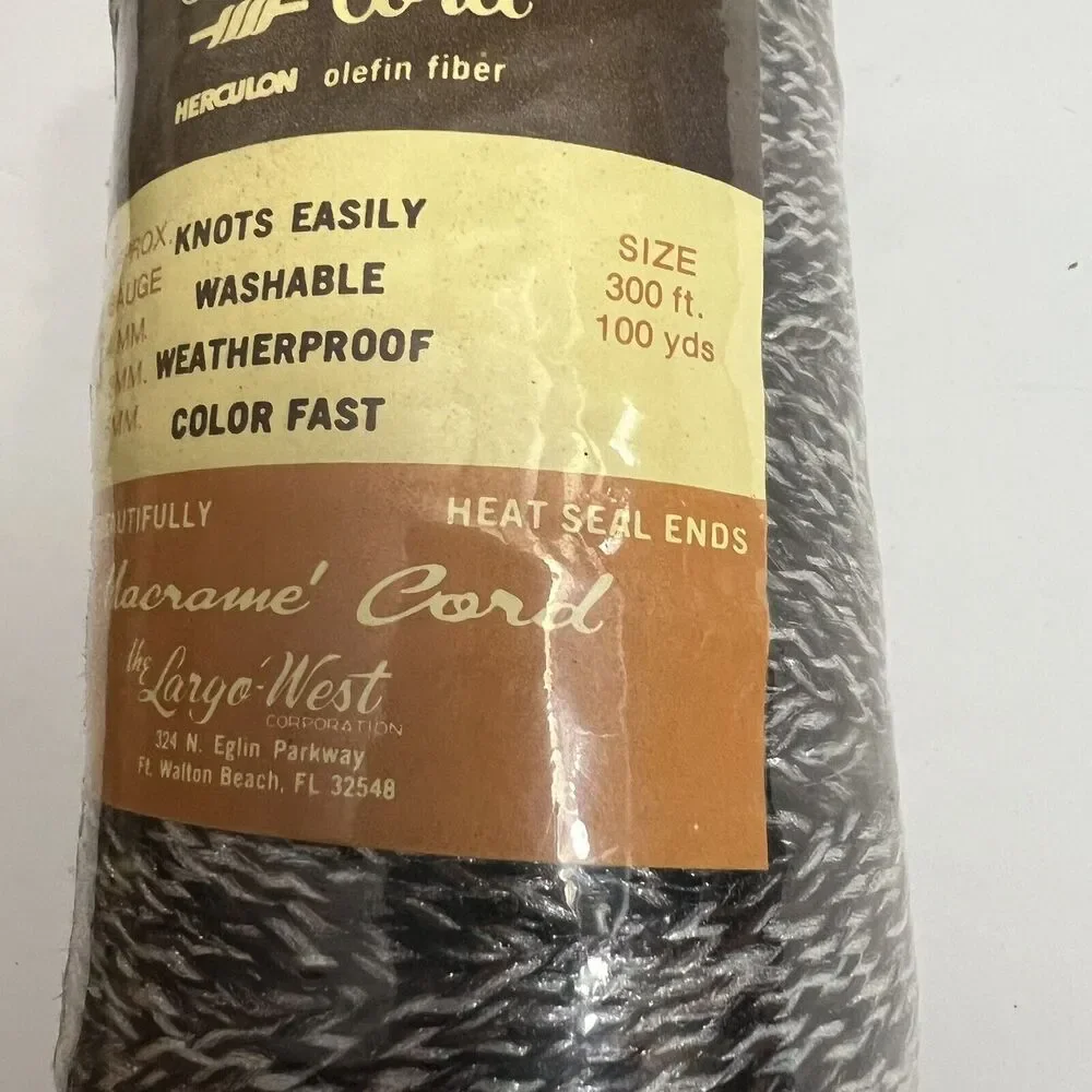 Vintage Florida Macrame Olefin Fiber Cord 4mm 100yds 300ft Herculon Brown Black